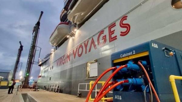 Valiant Lady connected to the shore power system.