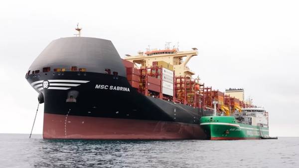MSC Sabrina and Alice Cosulich ship-to-ship (STS) bunkering operation.