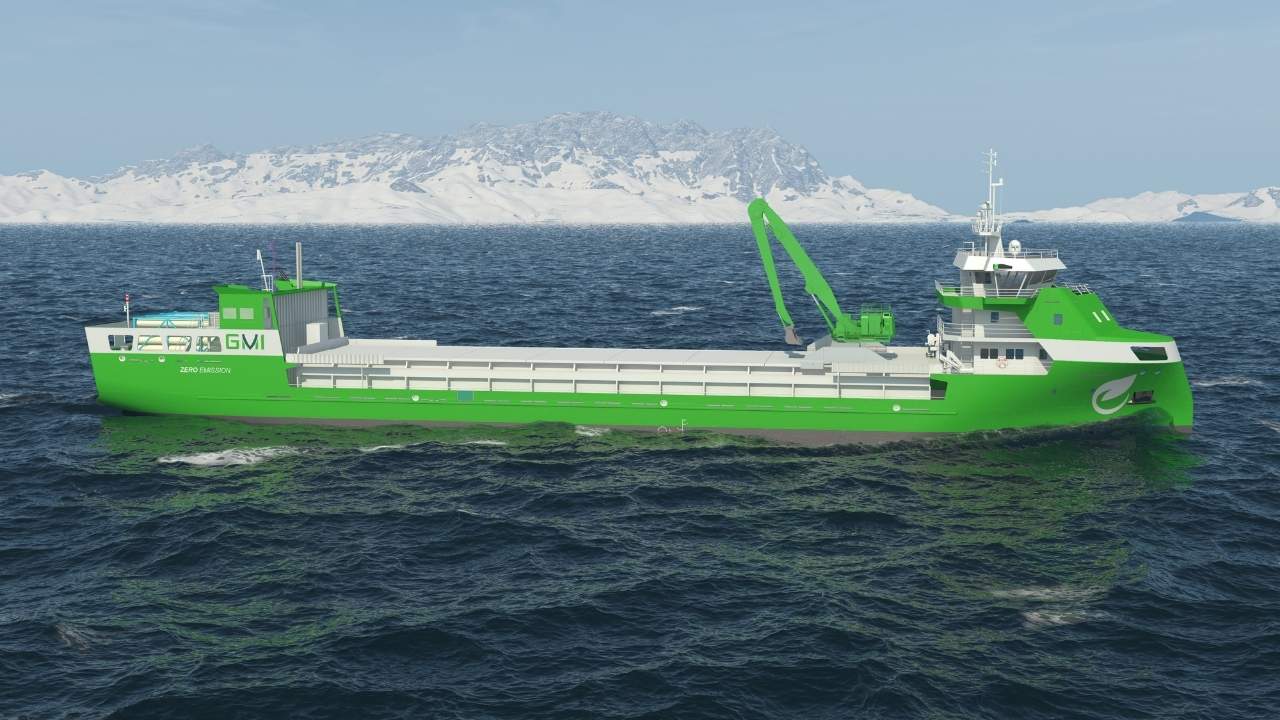 Hydrogen-fuelled vessel render.