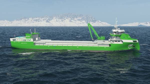 Hydrogen-fuelled vessel render.