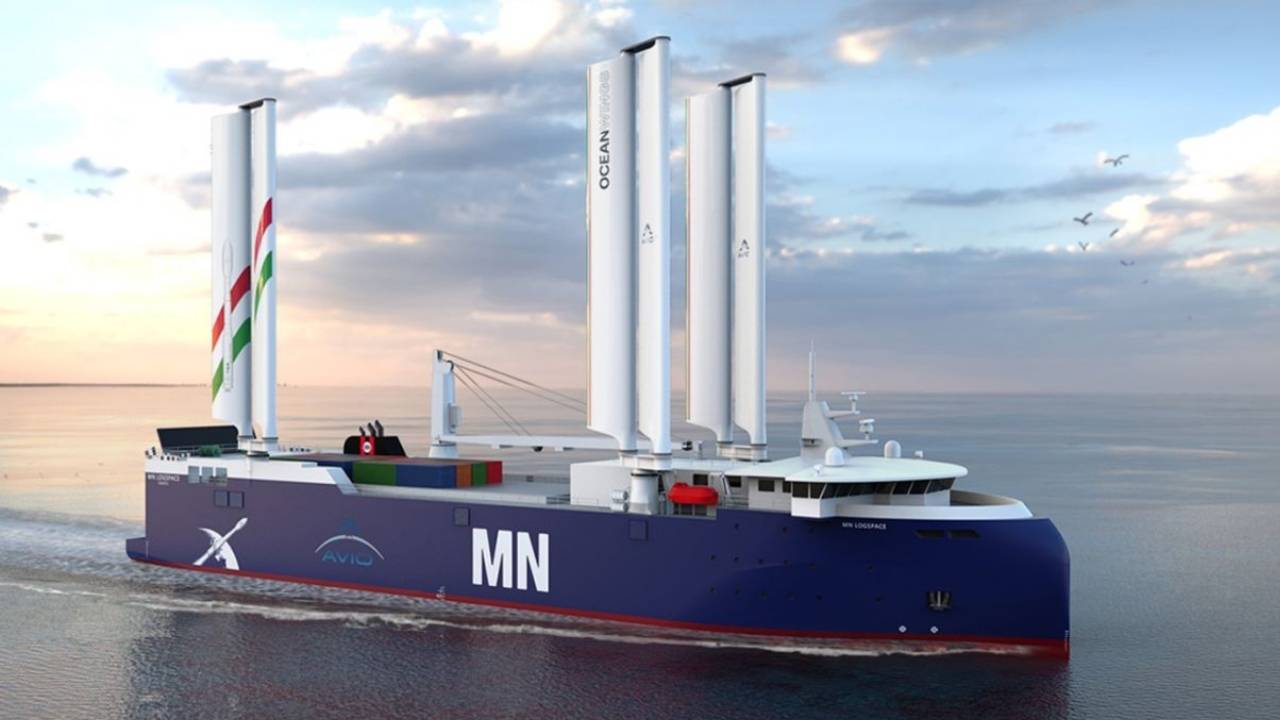 Hybrid ro-ro vessel render.