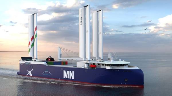 Hybrid ro-ro vessel render.