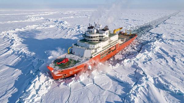 Icebreaking research vessel render.