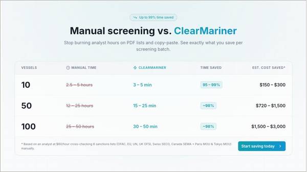 ClearMariner homepage.