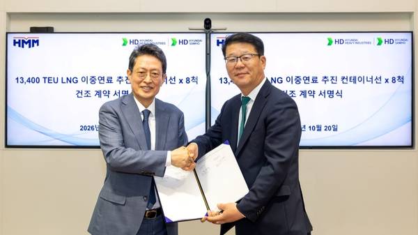 HMM and HD Hyundai Heavy Industries (HD HHI) contract signing.